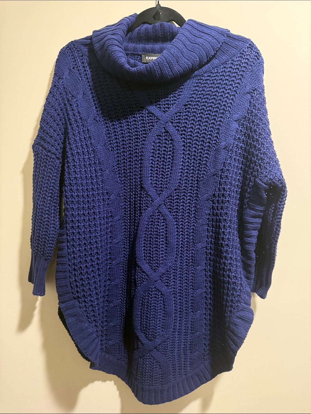 Express Royal Blue Cable Knit Cowl Neck Sweater